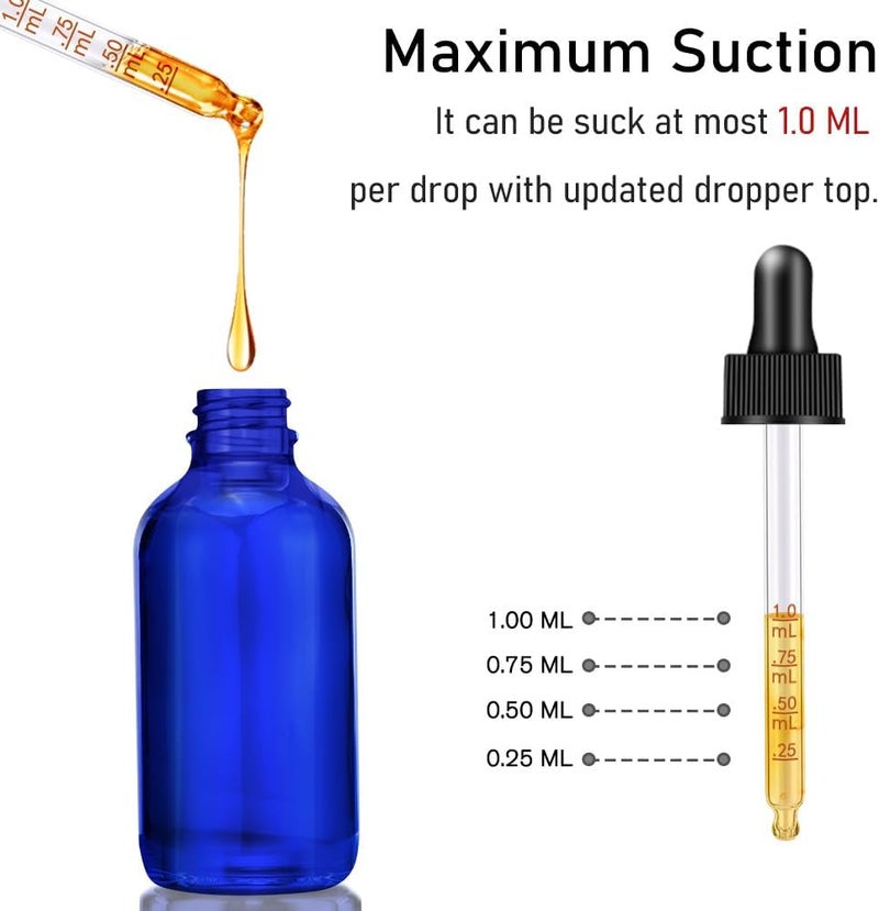 Bumobum Dropper Bottle 2 oz, 2 pack Blue Glass Eye Dropper Bottles with Labels and Funnel, Leakproof Tincture Bottles with Measured Dropper - Image 3
